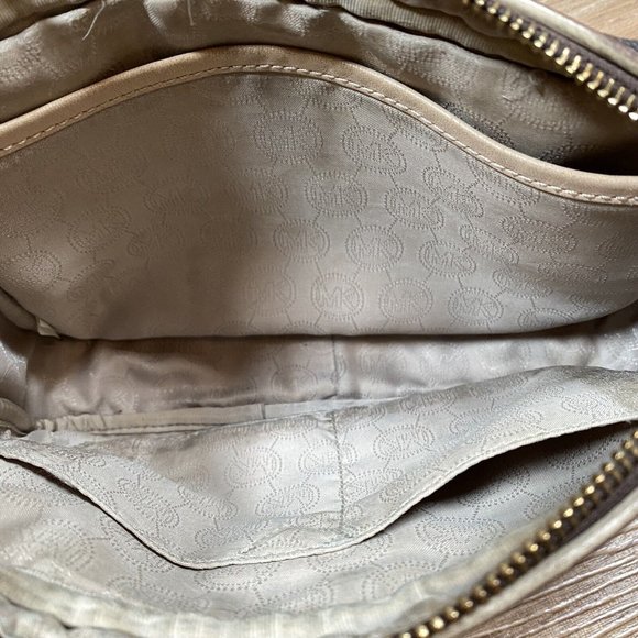 Michael Kors Brown Logo Saffiano Leather Gold Chain Jet‎ Set Small Crossbody - Picture 9 of 10